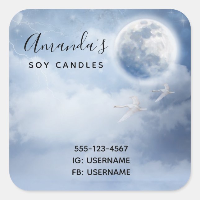 Sticker Carré Ciel bleu magique avec cygnes volants (Devant)