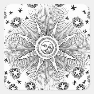 Sticker Carré Ciel Nocturne Antique Étoiles Soleil Zodiaque Médi