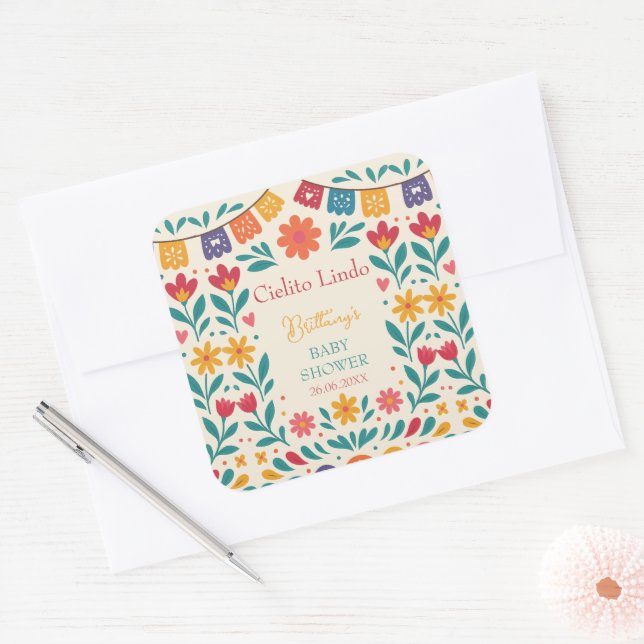 Sticker Carré Cielito Lindo Mexican Baby Shower Fiesta (Enveloppe)