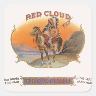 Sticker Carré Cigar vintage Art Étiquette, Red Cloud Indian en c