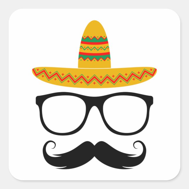 Sticker Carré Cinco De Mayo Funny Party Sombrero Mustache (Devant)