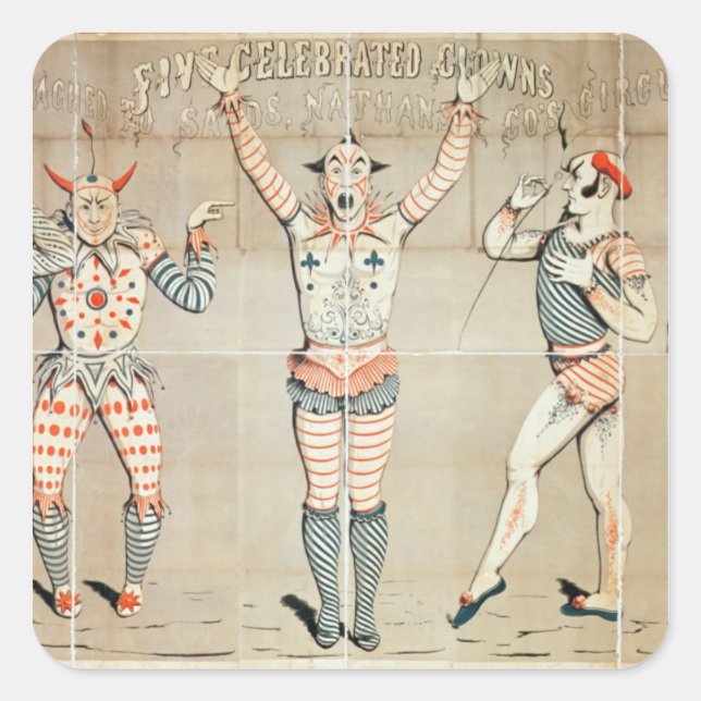 Sticker Carré Cinq clowns célèbres attachés aux sables (Devant)