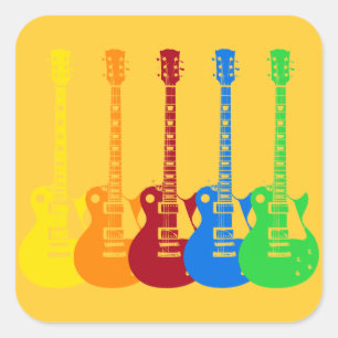Sticker Carré Cinq guitares électriques colorées