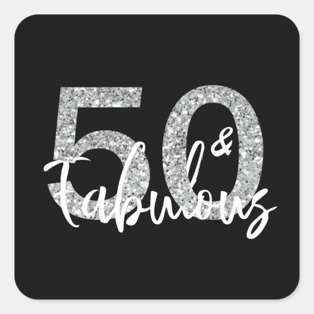 Sticker Carré Cinquante 50 et Fabulous Silver Parties scintillan (Devant)