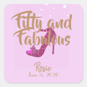 Sticker Carré Cinquante et fabuleux Chaussure rose étincelante e
