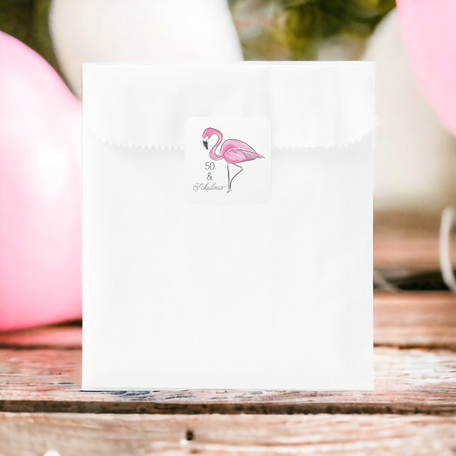 Sticker Carré Cinquante et fabuleux Flamant rose rose (Créateur téléchargé)