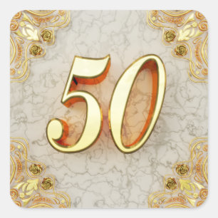 Sticker Carré cinquantième Anniversaire ou or et marbre