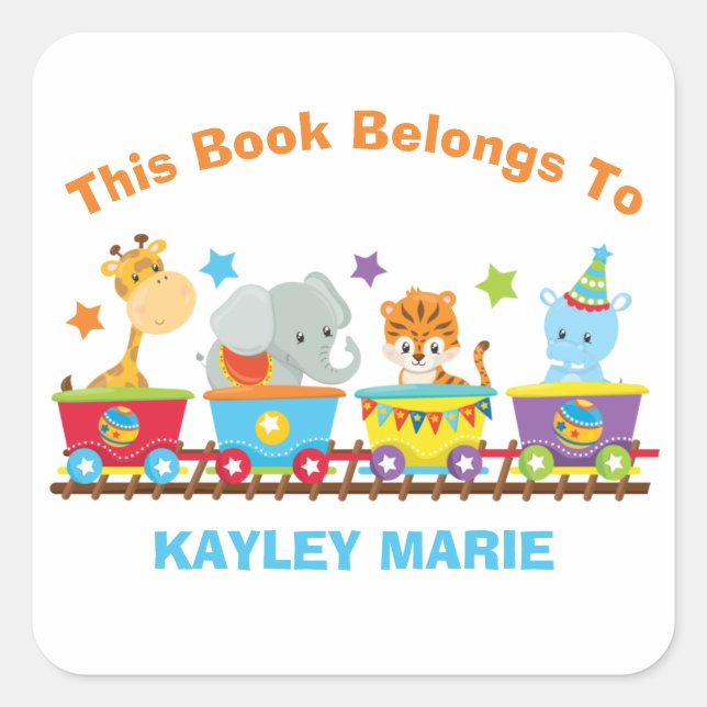 Sticker Carré Circus Animal Train Cute Kids Ce Livre Appartient  (Devant)