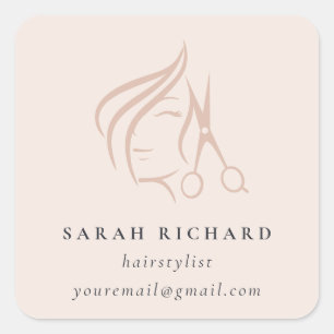 Sticker Carré Ciseau à cheveux blush minimaliste élégant coiffeu