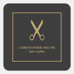 Sticker Carré Ciseau sobre minimaliste en or Faux foncé