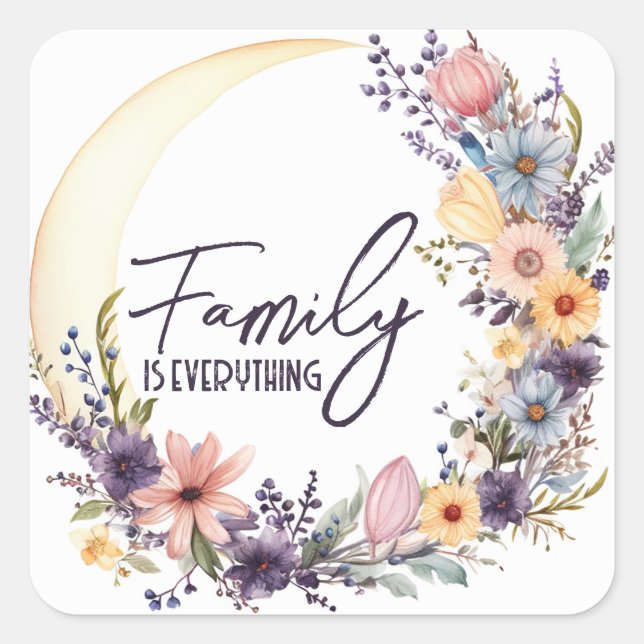 Sticker Carré Citation De Famille Dans Wreath Boho (Devant)