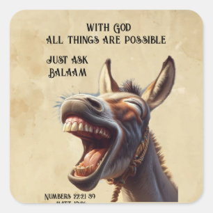 Sticker Carré Citation de la Bible inspirante amusante L'âne de 
