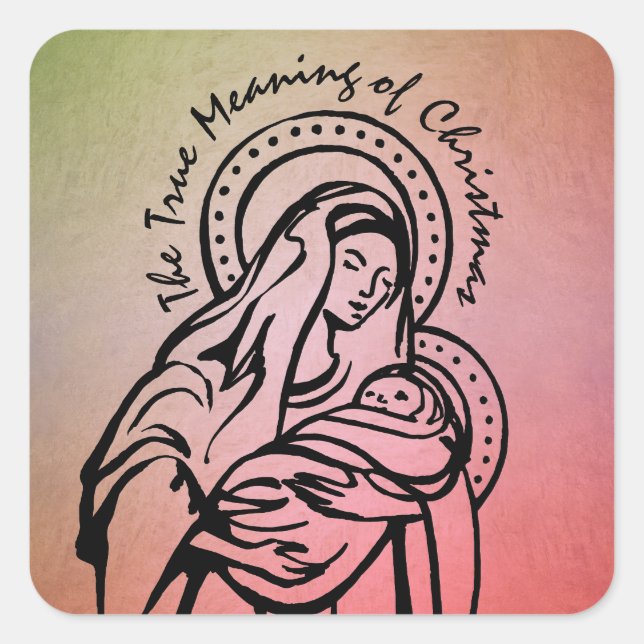 Sticker Carré Citation de la Vierge de Noël et de l'Enfant Rouge (Devant)