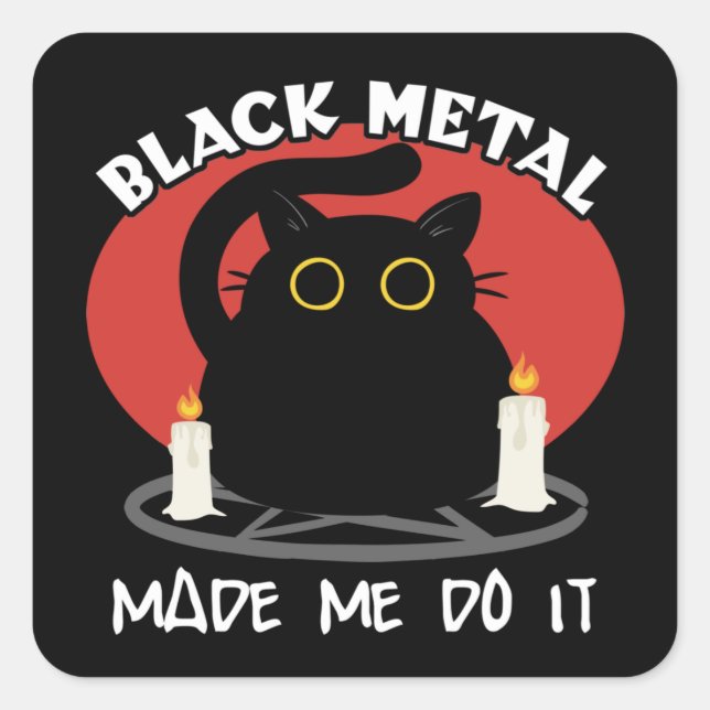 Sticker Carré Citation drôle en métal noir | Chat noir Satanique (Devant)