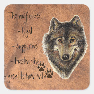 Sticker Carré Citation du code du loup, animal loup