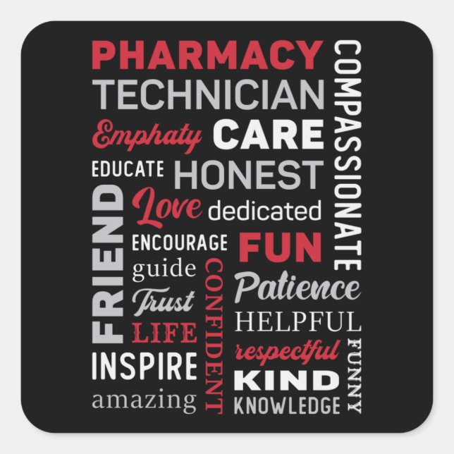 Sticker Carré Citation du pharmacien de la technicienne en pharm (Devant)