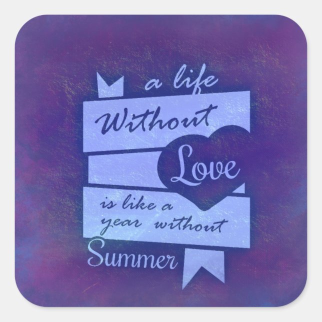 Sticker Carré Citation inspirée sur l'amour sur l'aquarelle viol (Devant)