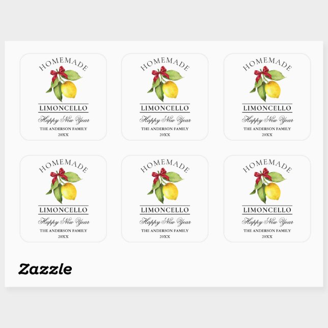 Sticker Carré Citron Aquarelle Limoncello Maison Nouvel An (Feuille)
