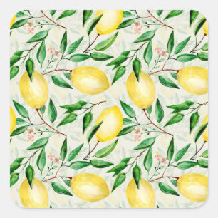 Sticker Carré citrons aquarelle, motif de fruits sans soudure.