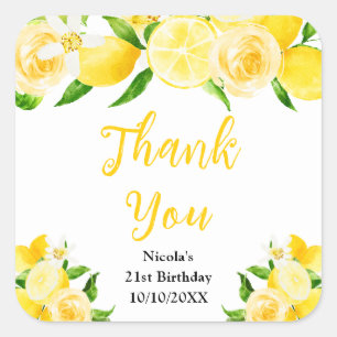 Sticker Carré Citrons et Feuillage Merci pour l'anniversaire
