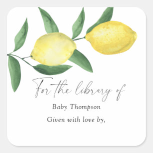 Sticker Carré Citrons - Ex-libris pour Baby Shower, livres pour