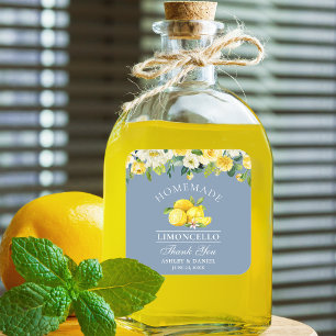 Sticker Carré Citrons Floraux Limoncello Bleu Poussiéreux Mariag