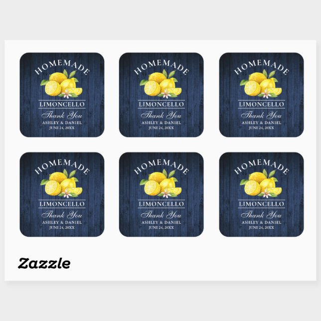 Sticker Carré Citrons Mariage en bois bleu Merci Limoncello (Feuille)