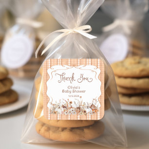 Sticker Carré Citrouille automne Baby shower floral Merci