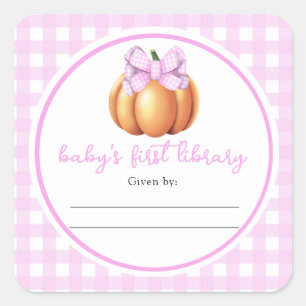 Sticker Carré Citrouille avec noeud rose - Bibliothèque de bébé