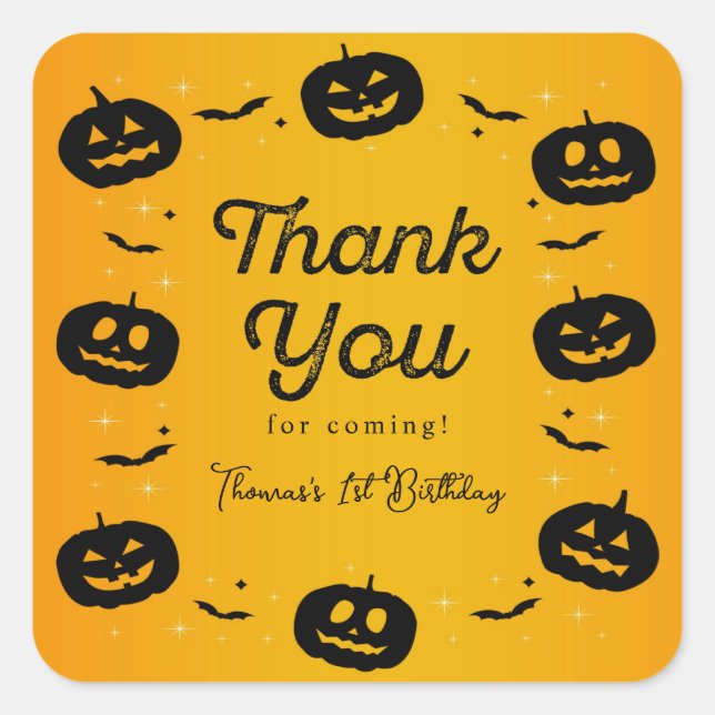 Sticker Carré Citrouille Bats Halloween Anniversaire Carte de re (Devant)