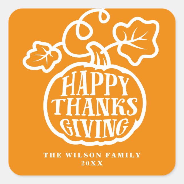 Sticker Carré Citrouille bon thanksgiving Lettrage orange (Devant)