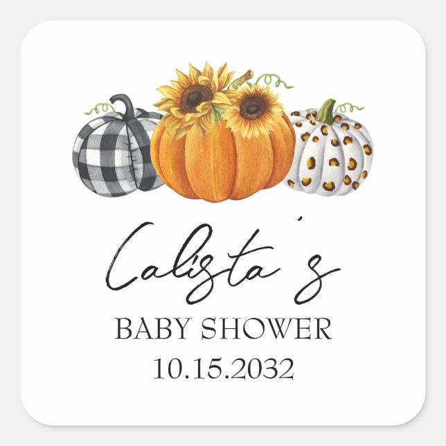 Sticker Carré Citrouille d'automne et Baby shower de tournesol F (Devant)