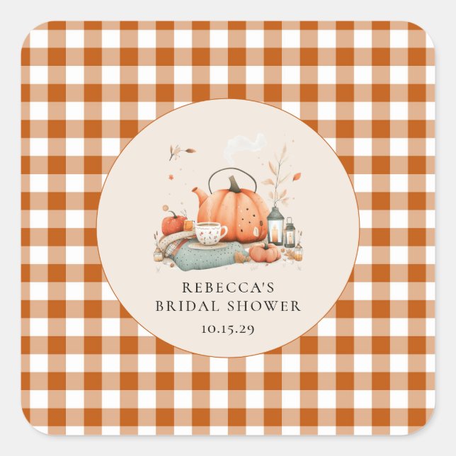 Sticker Carré Citrouille et épices et tout Baby shower agréable (Devant)