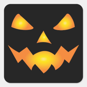 Sticker Carré Citrouille Face Jack-o'-lantern Halloween Éffrayan