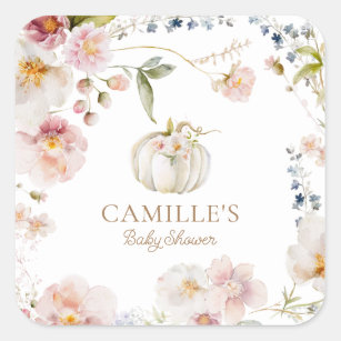 Sticker Carré Citrouille Fall Floral Girl Baby shower
