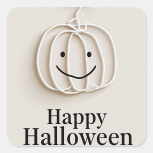 Sticker Carré Citrouille Filaire Minimaliste Joyeux Halloween 