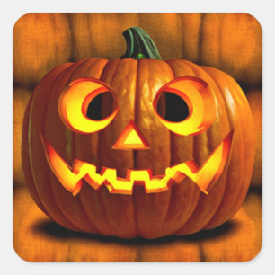 Sticker Carré Citrouille Halloween Jack-o-Lantern