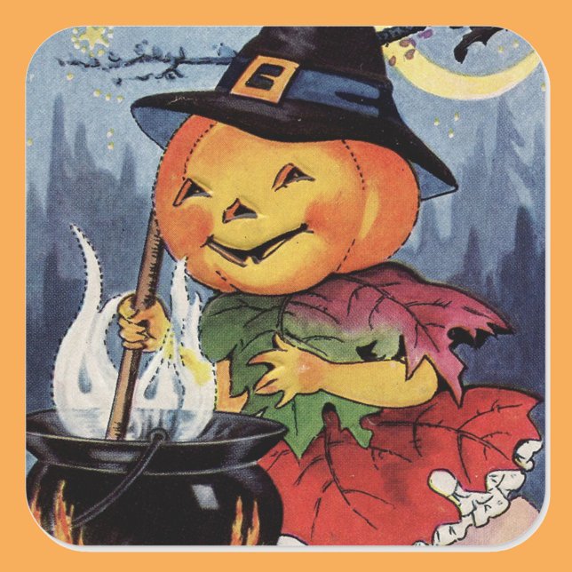 Sticker Carré Citrouille Halloween vintage (Créateur téléchargé)