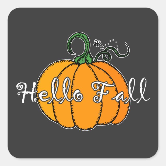 Sticker Carré Citrouille Hellow Citrouille Hello Fall (Devant)