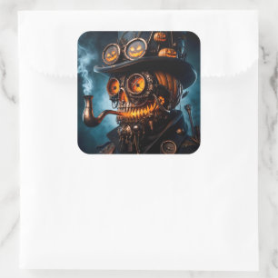 Sticker Carré Citrouille Jack-O-Lantern Steampunk Gothique Hallo