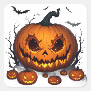 Sticker Carré Citrouille massive d'Halloween avec des yeux lumin
