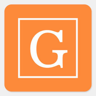 Sticker Carré Citrouille Orange Blanc encadré Monogramme initial