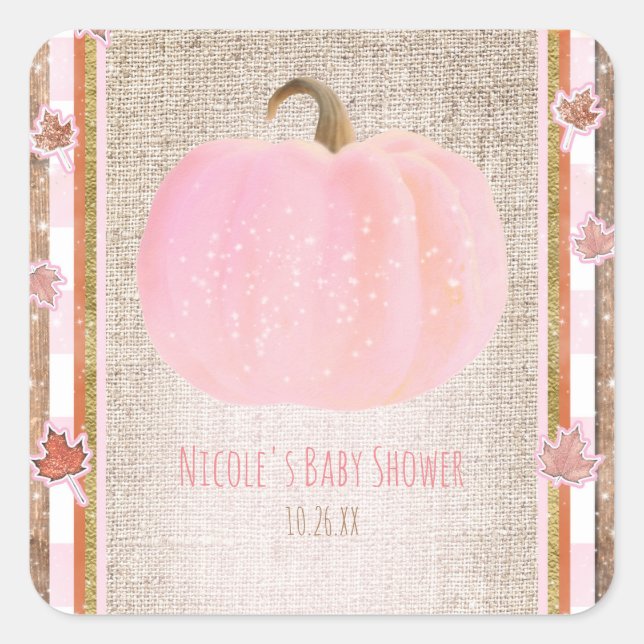 Sticker Carré Citrouille rose Automne Automne Automne Automne Ba (Devant)