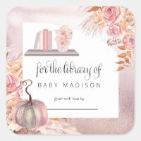Citrouille rose Boho | Pampas Grass Baby Bookplate
