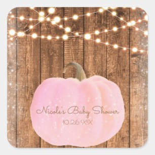 Sticker Carré Citrouille scintillante rose automne rustique lumi
