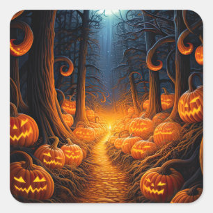 Sticker Carré Citrouilles de Halloween Déplaisant Jack-o'-lanter