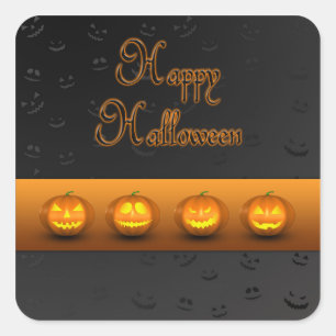 Sticker Carré Citrouilles d'Halloween Jack-o-Lantern