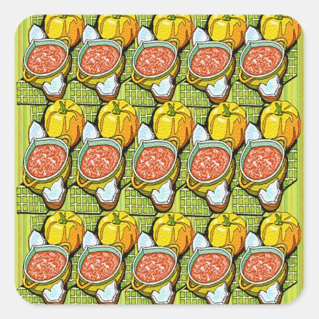 Sticker Carré Citrouilles, soupe et Arrière - plan rayé (Devant)