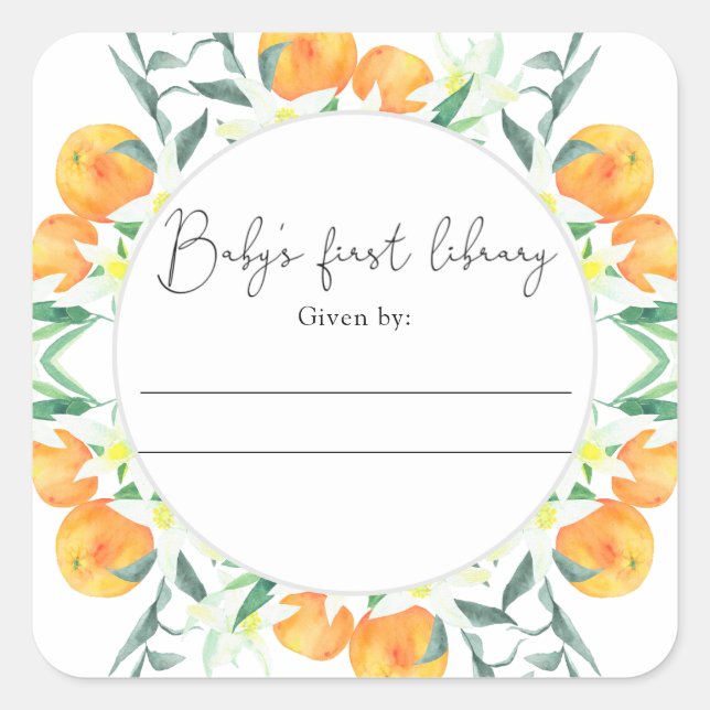 Sticker Carré Citrus - Baby shower plaque, livres pour bébé (Devant)
