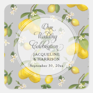Sticker Carré Citrus citron vert fleuri Jaune n Gris Mariage